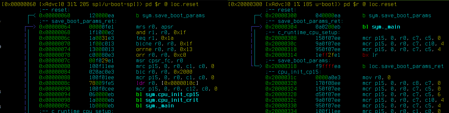 U-boot and U-boot SPL beginning side by side